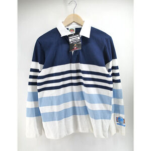 Barbarian Rugby Wear Polo Shirt Ladie Large Blue Striped‎ Heavy Cotton NEW